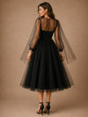 ChicSew Simple Illusion Long Sleeves Tulle A-Line Tea-Length Wedding Dresses