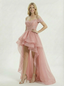 Elegant Off Shoulder Sweetheart Organza Prom Dress With High-Low Silhouette