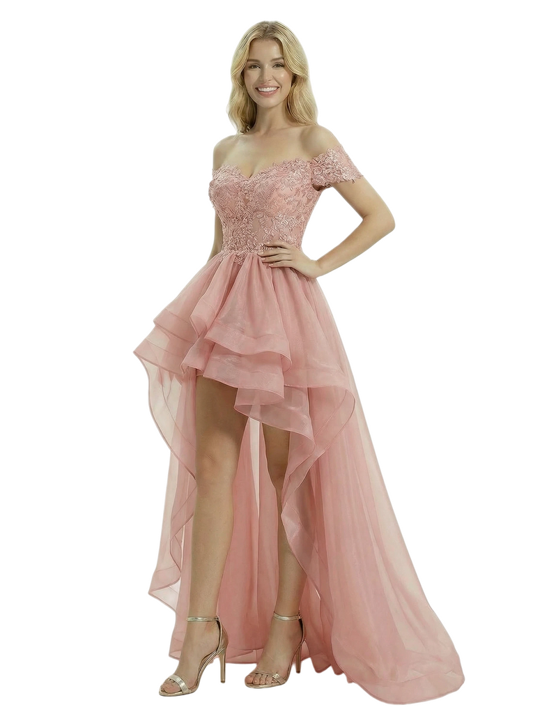 ChicSew Elegant Off Shoulder Sweetheart Organza Prom Dress With High-Low Silhouette