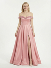 Elegant Off Shoulder Sweetheart Satin Side Slit Prom Dress With A-Line Silhouette