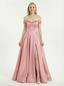 Elegant Off Shoulder Sweetheart Satin Side Slit Prom Dress With A-Line Silhouette