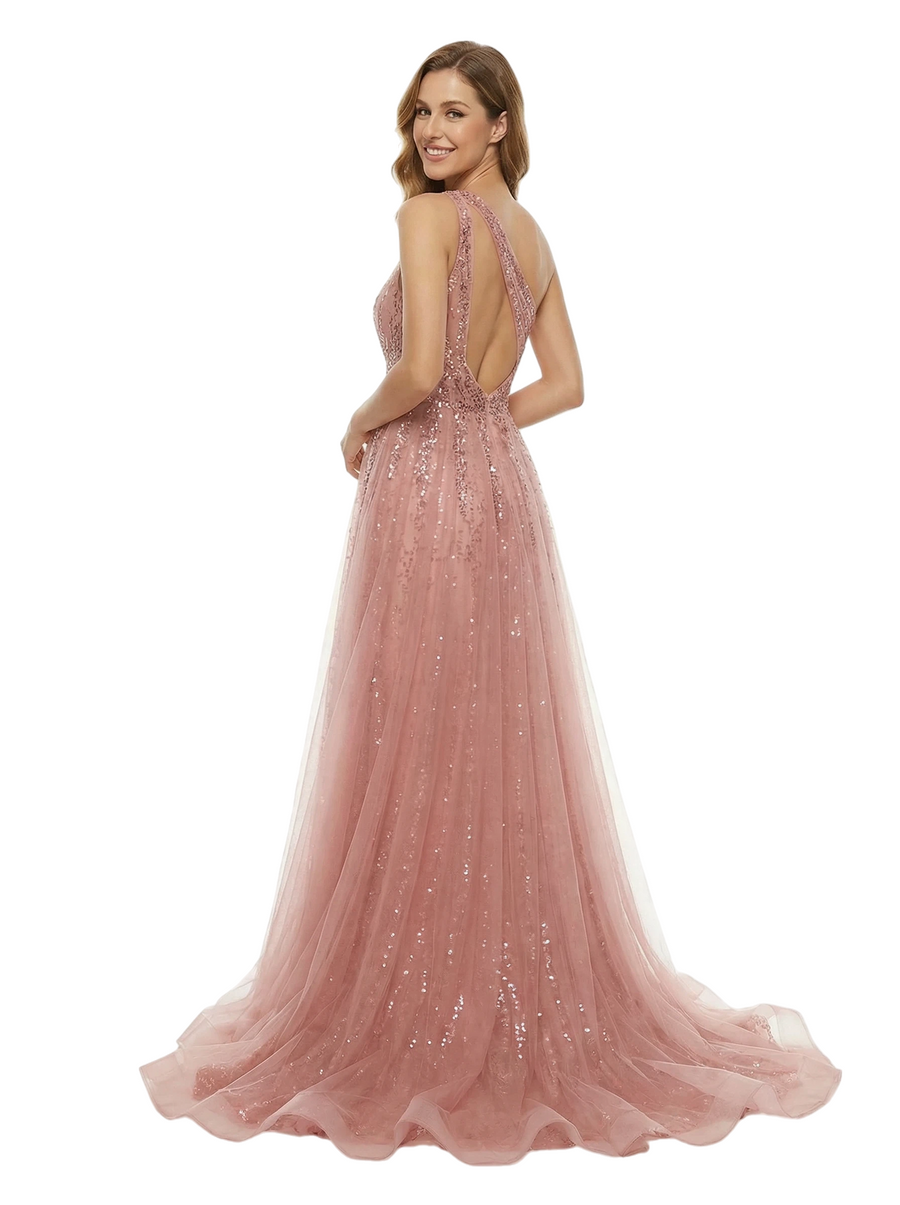 ChicSew Sexy One Shoulder Tulle Lace Appliques Side Slit A-Line Formal Prom Dress