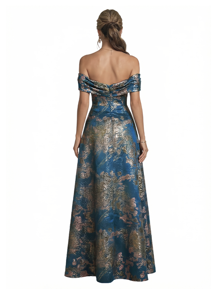 ChicSew Elegant Floral Off Shoulder A-Line Side Slit Long Formal Evening Dresses