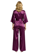 Chicsew Vintage V-Neck 3/4 Sleeves Satin Floor Length Mother of The Bride Jumpsuit