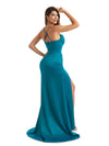 Sexy Mermaid Side Slit Spaghetti Straps Soft Satin Unique Long Bridesmaid Dress Online