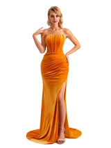 Mermaid Winter Strapless Velvet Bridesmaid Dresses