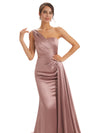 Spring One Shoulder Satin Long Bridesmaid Dresses