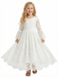 Long Sleeve Lace Flower Girl Dress Round Neck Midi Length A-Line Formal Party Dress