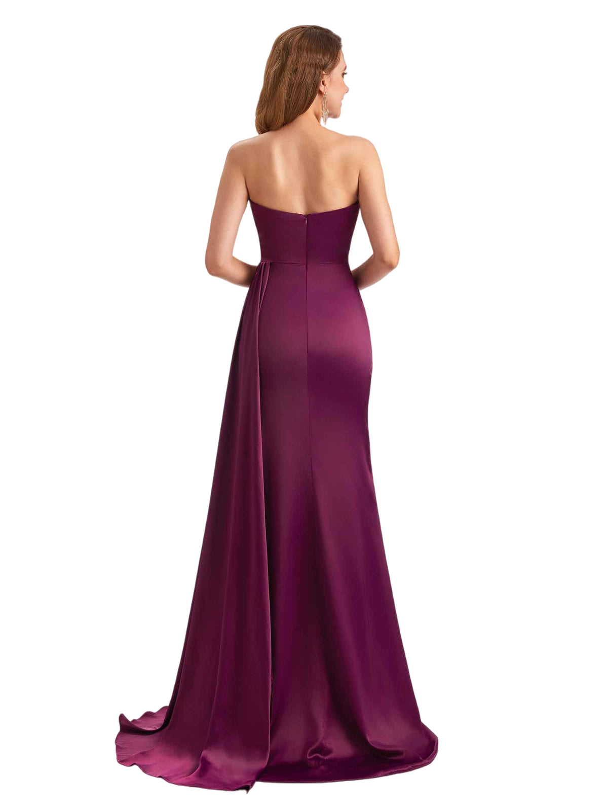 Sexy Silky Satin Asymmetric Mermaid Side Slit Ruched Long Bridesmaid Dresses Online