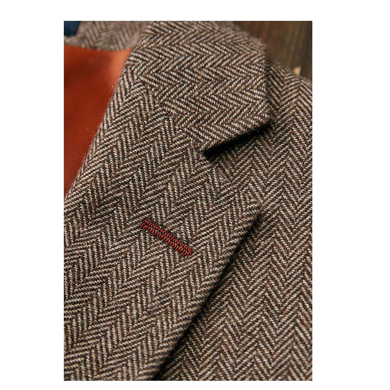 3 Pieces Herringbone Tweed Suit - Fashion 3-Piece Mens Suit with Herringbone Notch Lapel for Wedding CN419