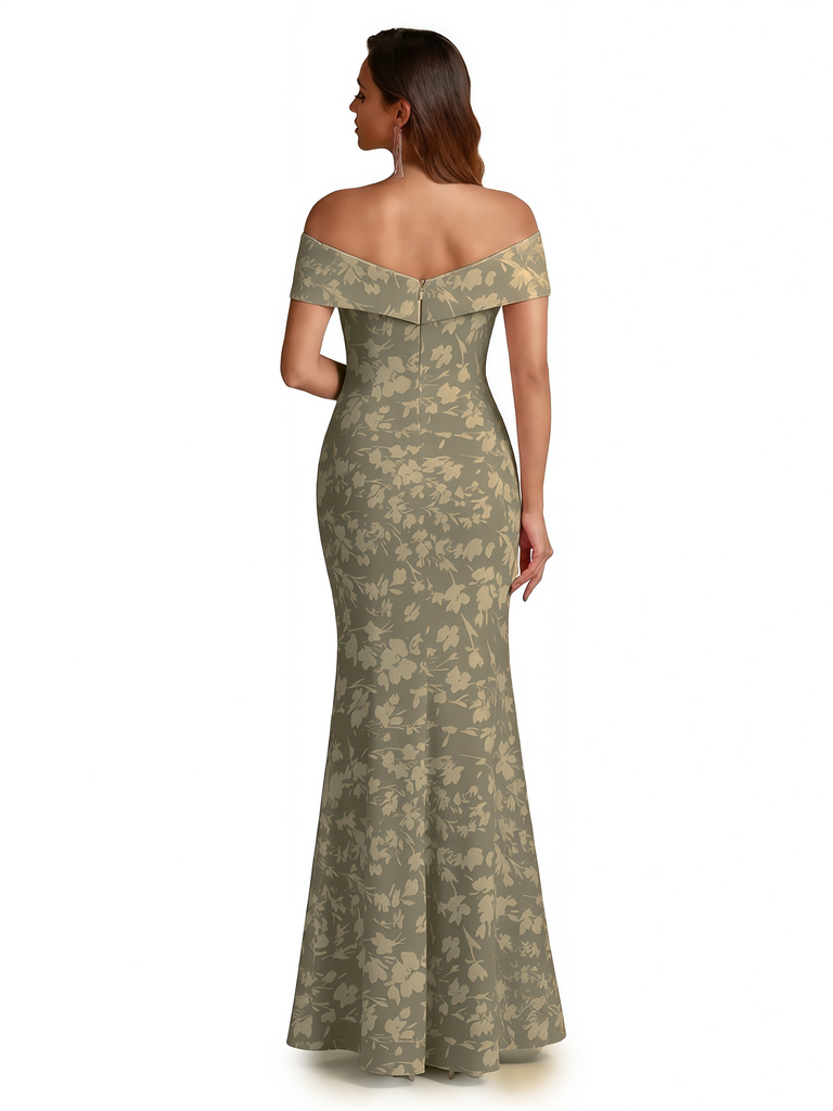 Sexy Off Shoulder Mermaid Long Satin Floral Formal Dresses For Women