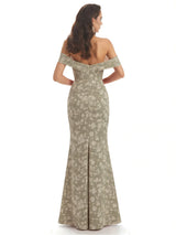 Elegant Off Shoulder Mermaid Floral Satin Maxi Floral Formal Evening Dresses