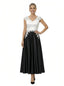 Elegant Black And White Satin V-Neck A-Line Cap Sleeves Ankle-Length Mother Of The Bride Dresses