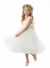 Floral Crown Style Flower Girl Dress Square Neck Tulle A-Line Knee Length Ceremony Gown