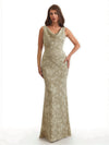 Elegant Spaghetti Straps Cowl Mermaid Long Satin Floral Formal Evening Dresses For Ladies