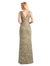 Beautiful Mermaid V-Neck Floral Satin Maxi Floral Formal Dresses For Women