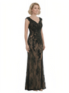 Chicsew V-Neck Cap Sleeve Lace Sheath Floor Length Fancy Mother of the Bride Dresses