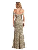 Trendy Off Shoulder Side Slit Mermaid Long Satin Floral Formal Evening Dresses For Ladies