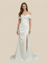 Mermaid Off Shoulder Side Slit Maxi Long Satin Wedding Dresses Online