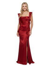 Sweet Satin Straps Square Ruffle Mermaid Long Party Prom Dresses