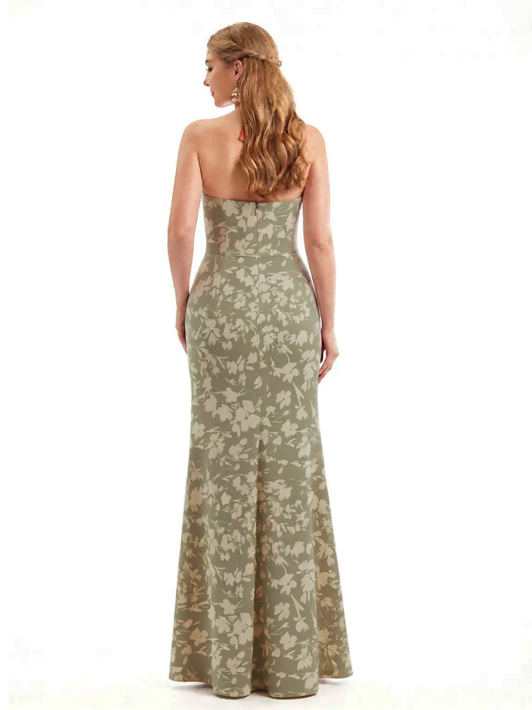 Beautiful Halter Side Slit Mermaid Floral Satin Maxi Floral Formal Dresses For Women