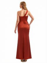 Sexy One Shoulder Mermaid Soft Satin Maix Evening Formal Dresses With Slit