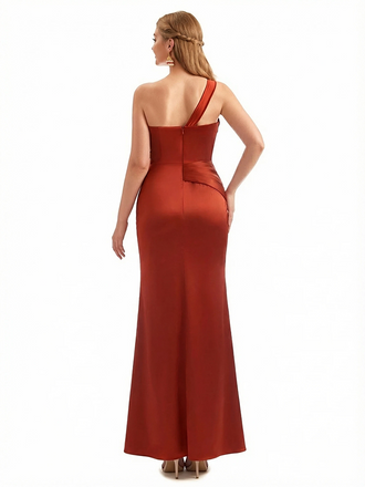 Sexy One Shoulder Mermaid Soft Satin Maix Evening Formal Dresses With Slit