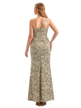 Beautiful One Shoulder Side Slit Mermaid Floral Satin Maxi Floral Formal Dresses For Women