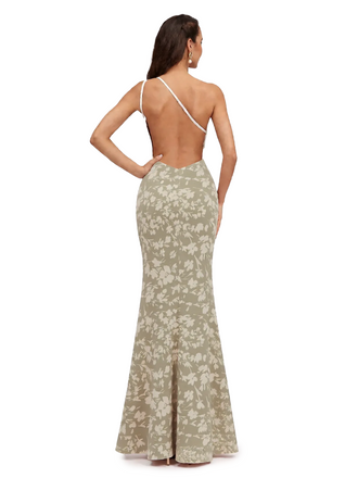 Elegant One Shoulder Mermaid Floral Satin Maxi Floral Formal Dresses For Women