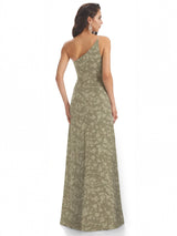 Elegant One Shoulder Mermaid Long Satin Floral Formal Dresses For Women
