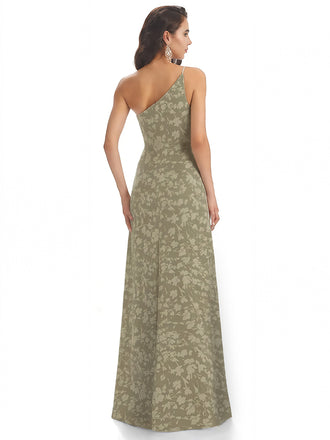 Elegant One Shoulder Mermaid Long Satin Floral Formal Dresses For Women