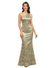 Elegant One Shoulder Mermaid Floral Satin Maxi Floral Formal Dresses For Women