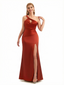 Sexy One Shoulder Mermaid Soft Satin Maix Evening Formal Dresses With Slit