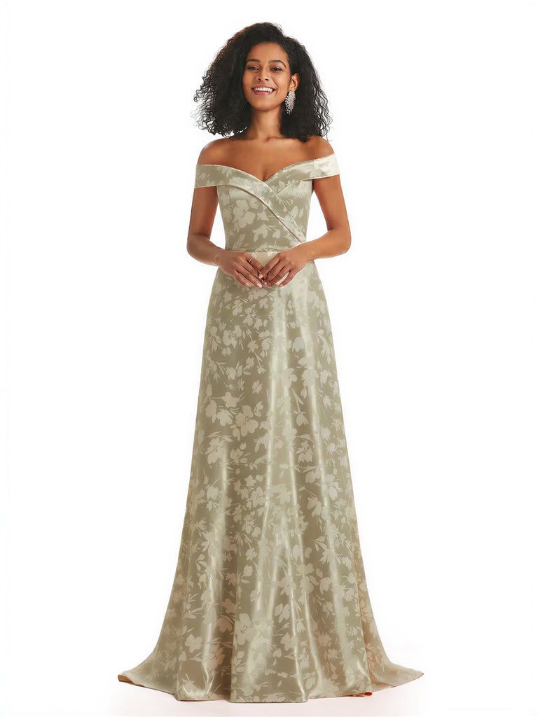 ChicSew Flowery Wedding Guest Dress Trendy Off Shoulder A-Line Long Floral Satin Women Formal Evening Dresses ChicSew Flowery Wedding Guest Dress Trendy Off Shoulder A-Line Long Floral Satin Women Formal Evening Dresses