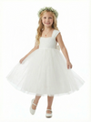 Floral Crown Style Flower Girl Dress Square Neck Tulle A-Line Knee Length Ceremony Gown