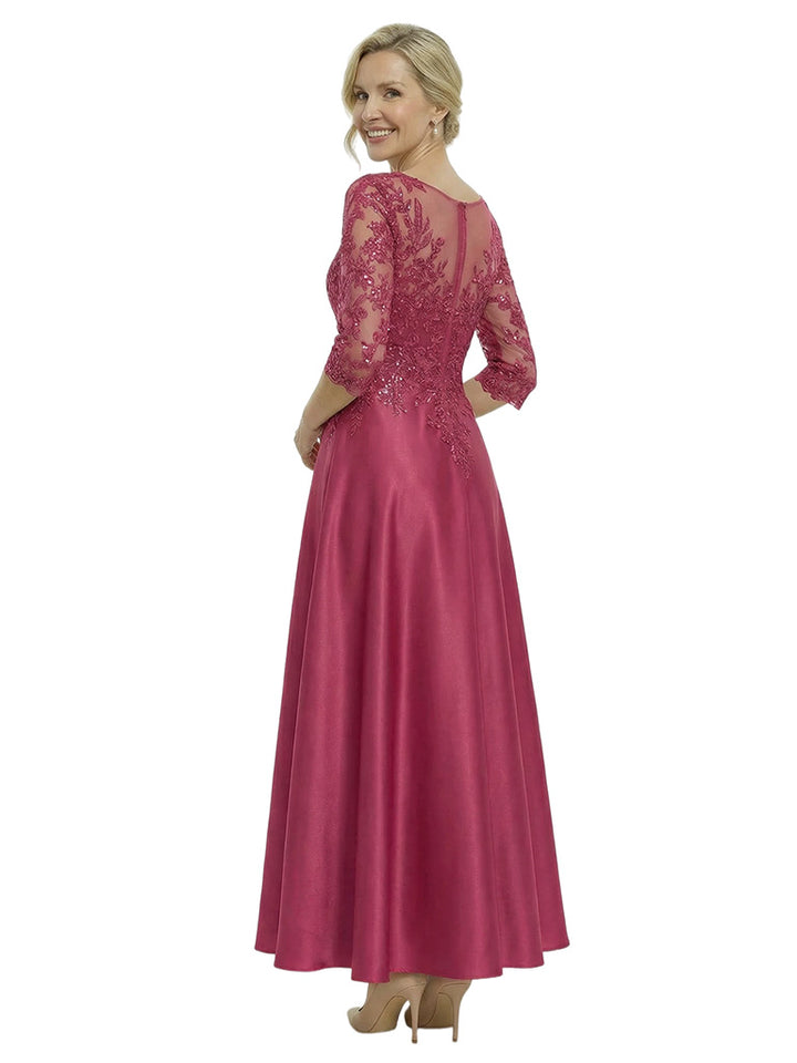 Chicsew Elegant Lace TOP 3/4 Sleeve Ruched Satin A-Line Mother of The Bride Dresses