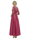 Chicsew Elegant Lace TOP 3/4 Sleeve Ruched Satin A-Line Mother of The Bride Dresses