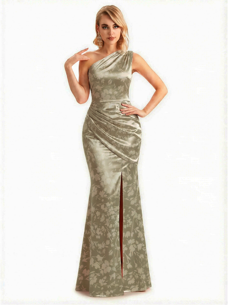 women's one-shoulder flower side-slit dress ChicSew Floral Long Dresses Formal Sexy One Shoulder Side Split Mermaid Long Satin Floral Formal Dresses For Women-