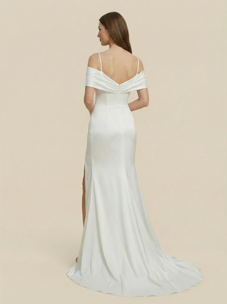 Mermaid Off Shoulder Side Slit Maxi Long Satin Wedding Dresses Online