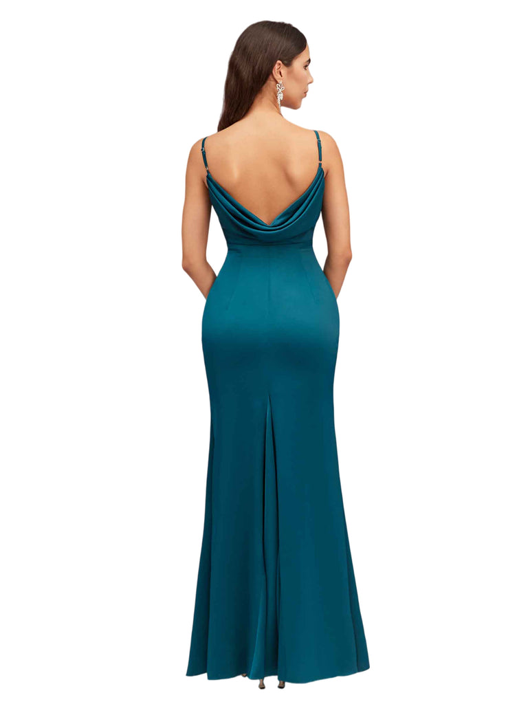 Sexy Mermaid Spaghetti Straps Open-Back Soft Satin Floor-Length Bridesmaid Dresses