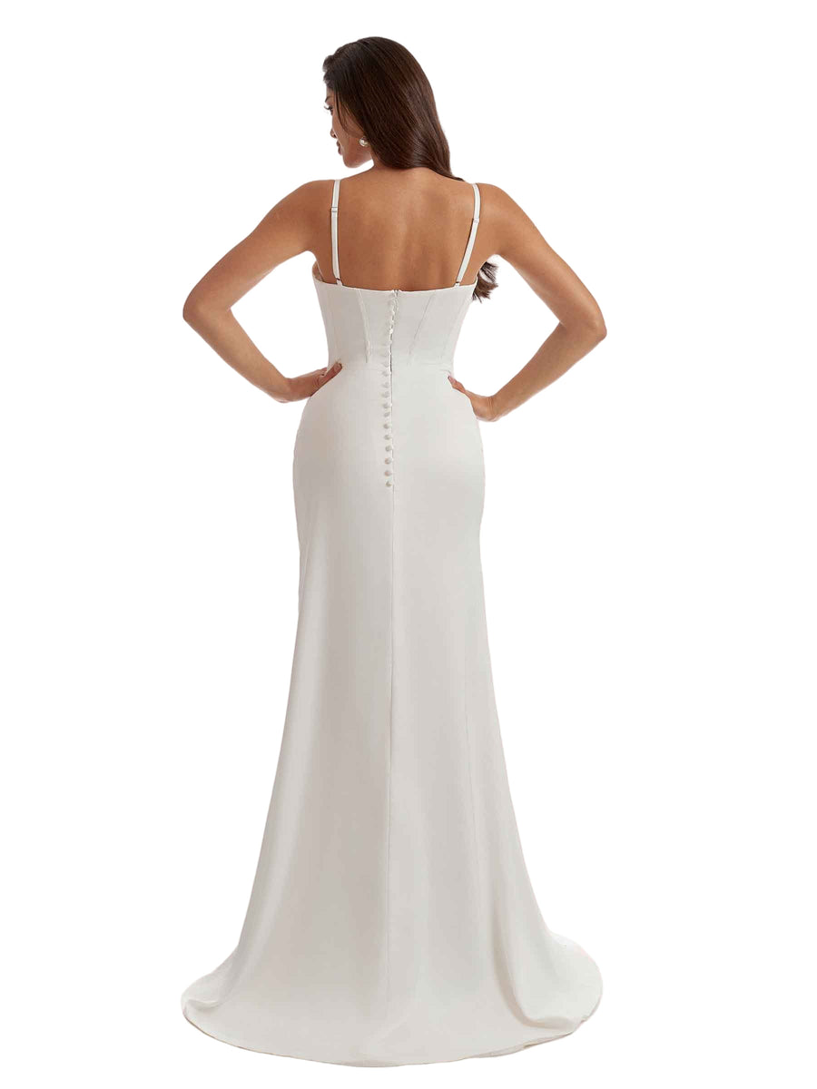 Sexy Sweetheart Mermaid Silky Satin Long Bridesmaid Dresses Slit Spaghetti Straps