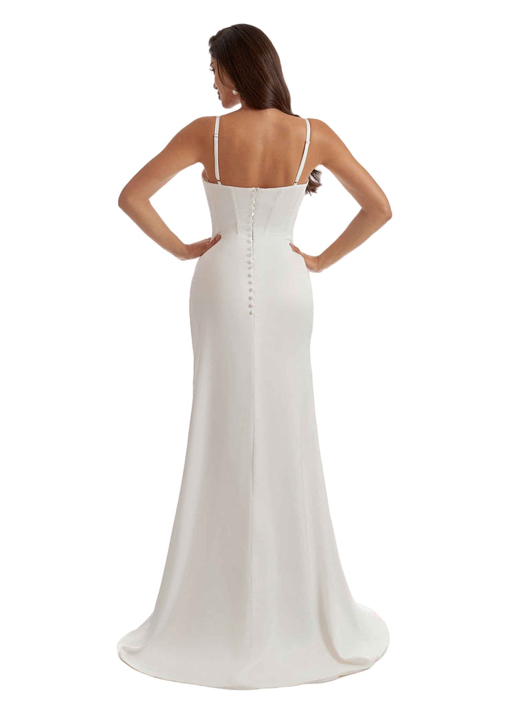 Sexy Sweetheart Mermaid Silky Satin Long Bridesmaid Dresses Slit Spaghetti Straps