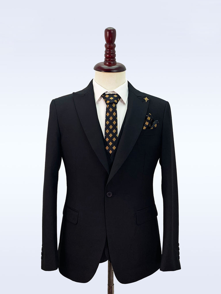 Black Casual Men's Suit Slim Fit Single Breasted 2 Piece Business Tuxedos CN512