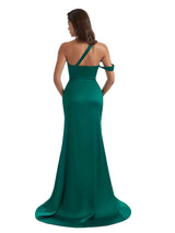 Sexy Mermaid One Shoulder Silky Satin Side Slit Long Bridesmaid Dresses Online