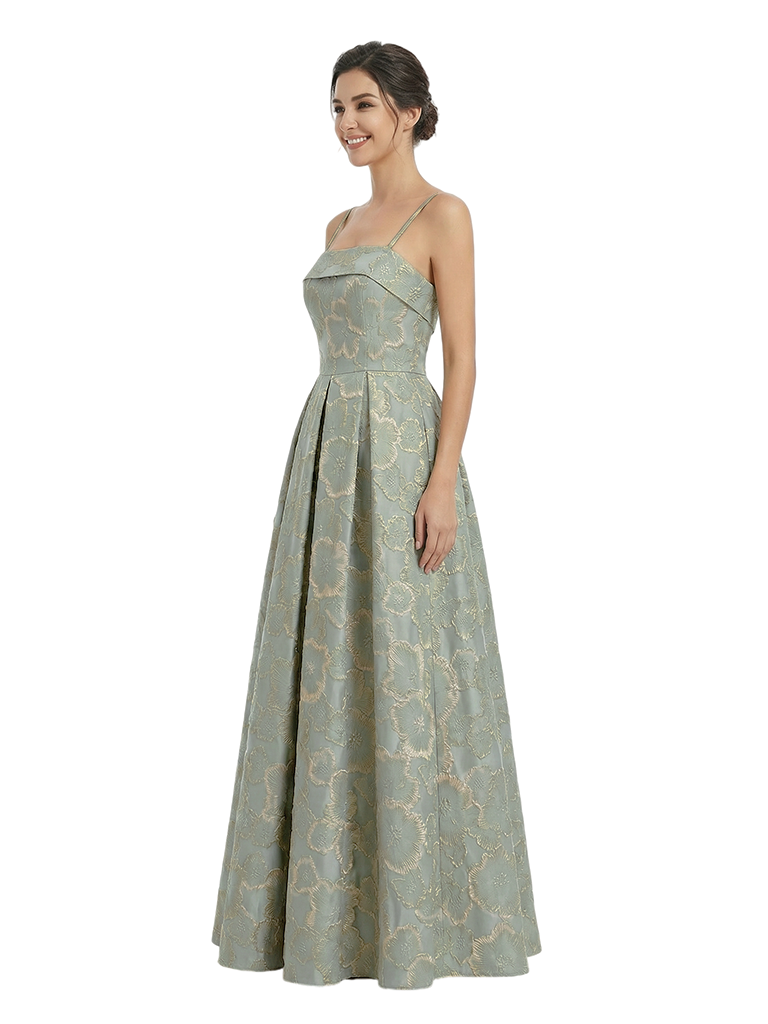 ChicSew Modern Floral Jacquard Spaghetti Straps Floor-Length A-Line Long Formal Evening Dresses