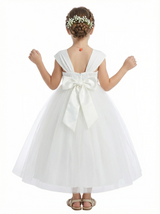 Floral Crown Style Flower Girl Dress Square Neck Tulle A-Line Knee Length Ceremony Gown