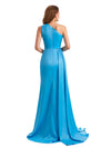 Sexy One Shoulder Soft Satin Mermaid Side Slit Pretty Long Bridesmaid Dresses Online