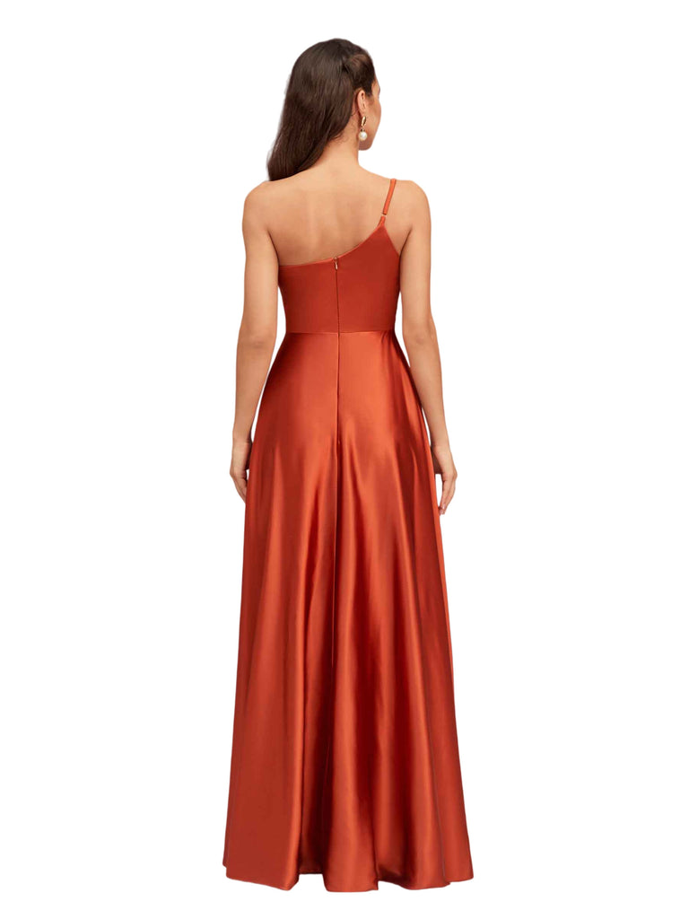 Unique Asymmetric One Shoulder Soft Satin A-Line Long Bridesmaid Dresses Online