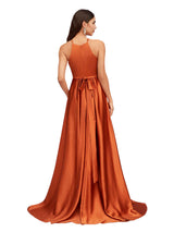 Sexy Halter High Low A-Line Soft Satin Pretty Long Bridesmaid Dresses