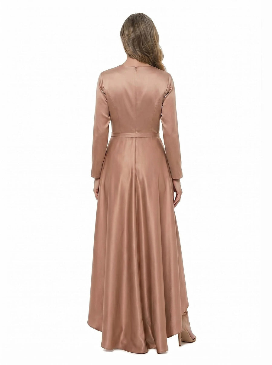 ChicSew V-Neck Long Sleeves A-Line Satin Mermaid Mother Of The Groom Evening Gowns